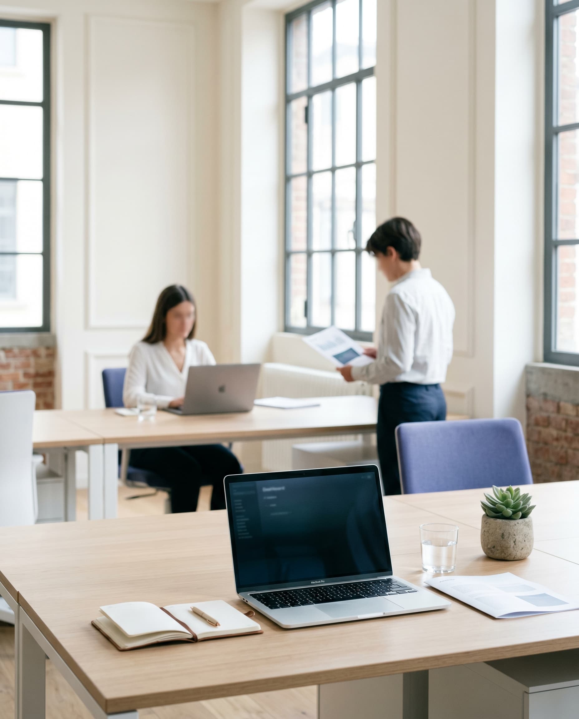 Ufficio open-space di una PMI italiana con team al lavoro su MacBook